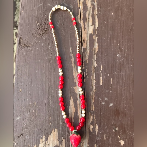 Strawberry Necklace!🍓Hand-made, Strawberry & Golden necklace! ⭐️ Lara’s Bubbles - Picture 6 of 7